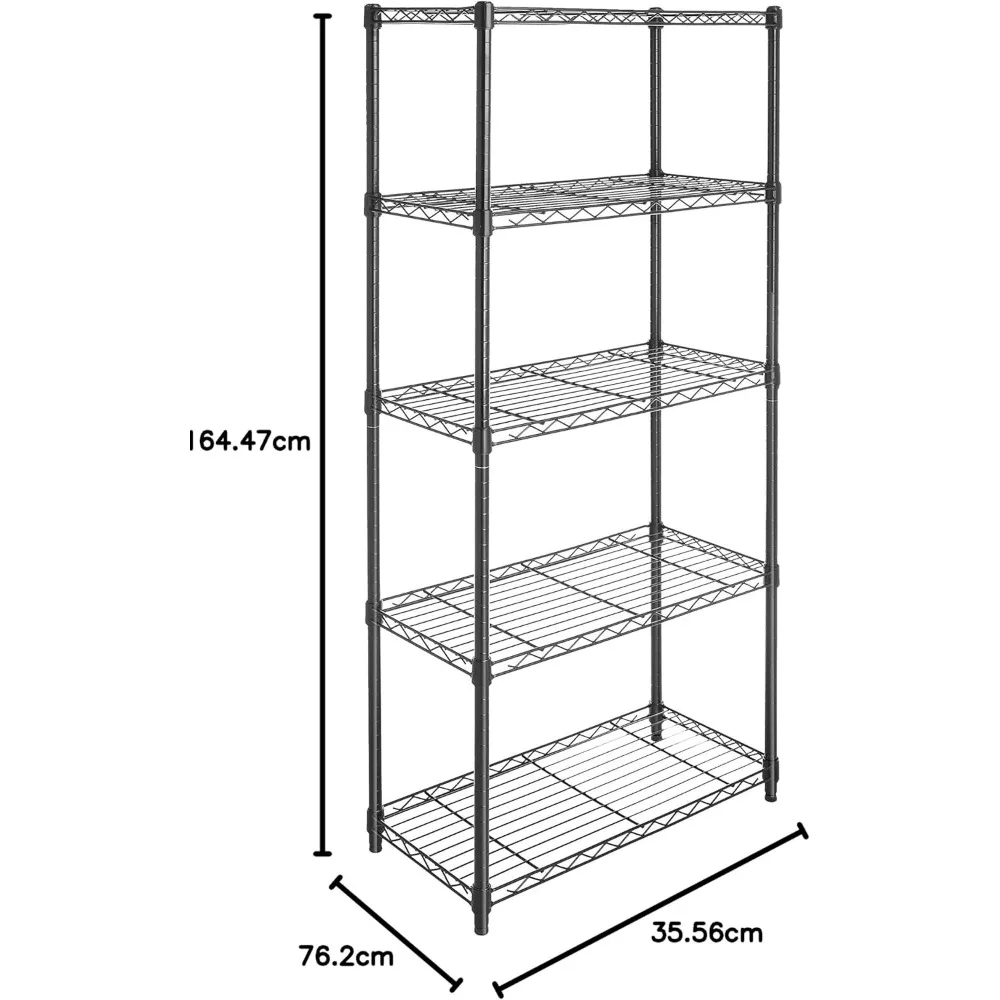 Scaffale portaoggetti resistente e regolabile a 5 ripiani su ruote da 4'', griglia metallica per organizer in metallo, 30" di lunghezza x 14"