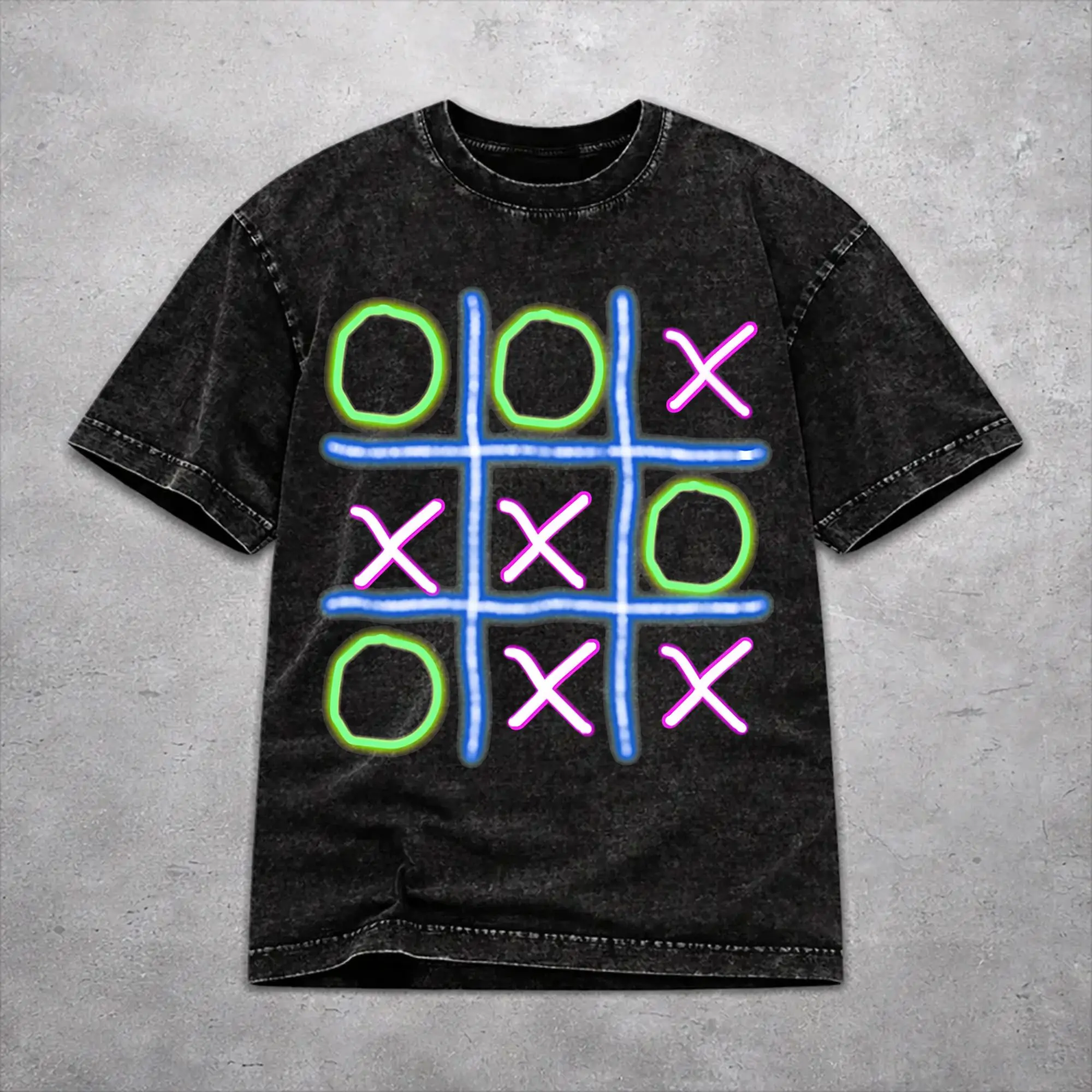 Harajuku Washed Shirts Tic Tac Toe Apparel Novelty T Shirt High Street  Streetwear Short Sleeve Summer Tops Tees