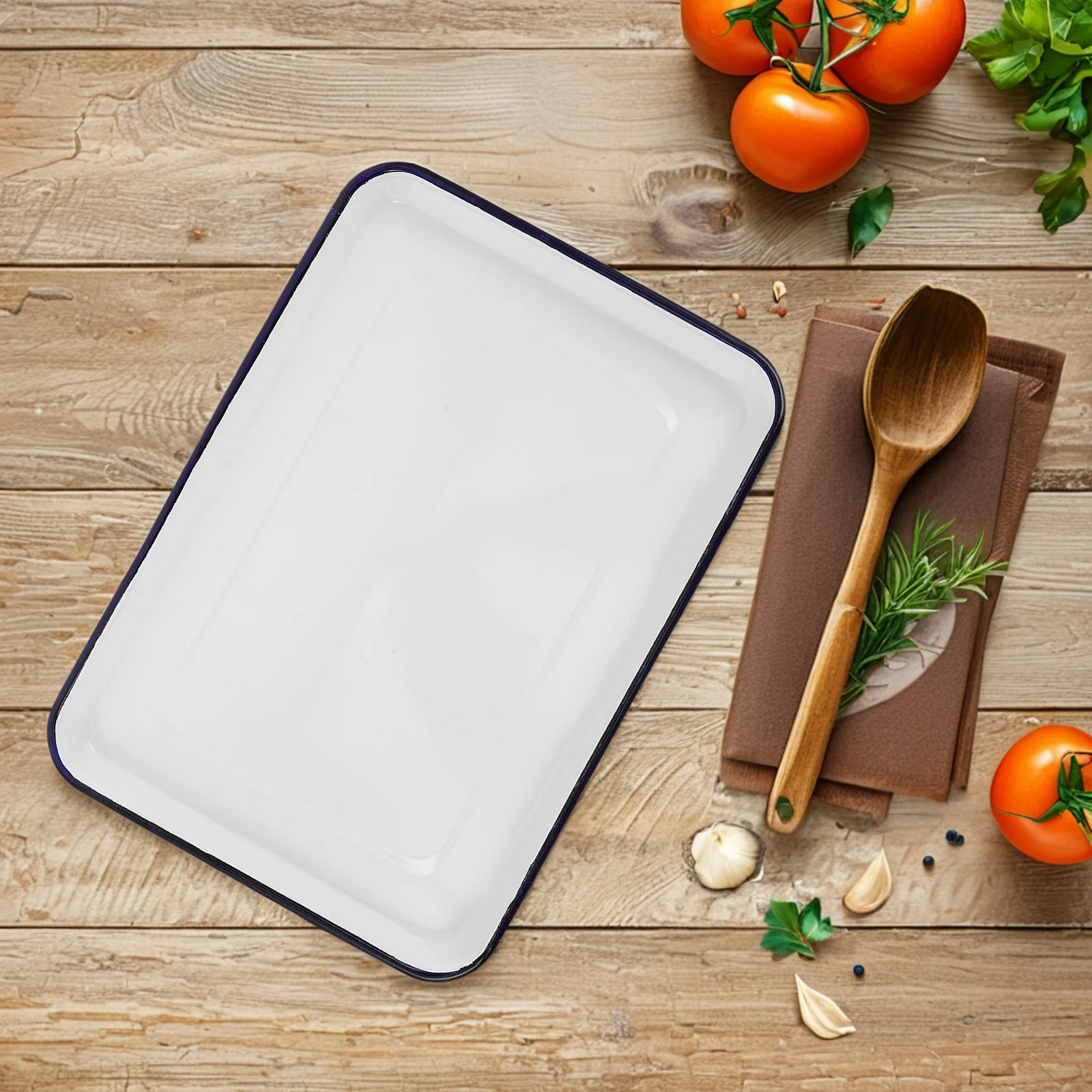 

White Rectangular Vintage Enamel Baking Pan Retro Design for Bread Fruit Food Storage Oven Roasting Vintage Shallow Bowls