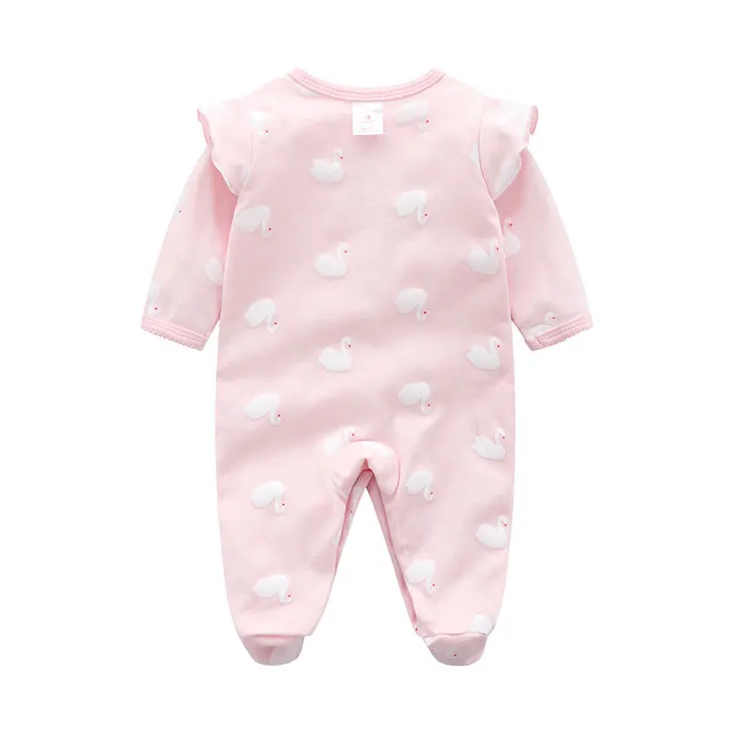 Spring Autumn Newborn Girls Rompers Cartoon Printed Solid Cotton Footed Long Sleeve Baby Girls Bodysuit Infant Girls Jumpsuit