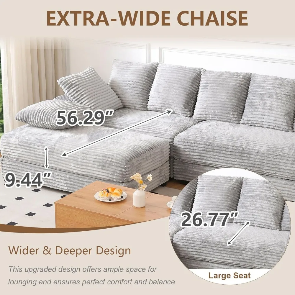 Современный секционный диван в облачном стиле с глубоким сиденьем и пуфиком для хранения вещей для гостиных и квартир