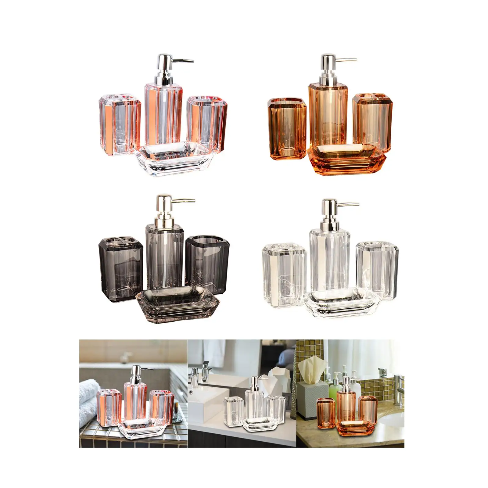 

Набор из 4 предметов для ванной комнаты: прозрачный держатель для зубных щеток, дозатор для мыла, аксессуары для декора дома и ванной