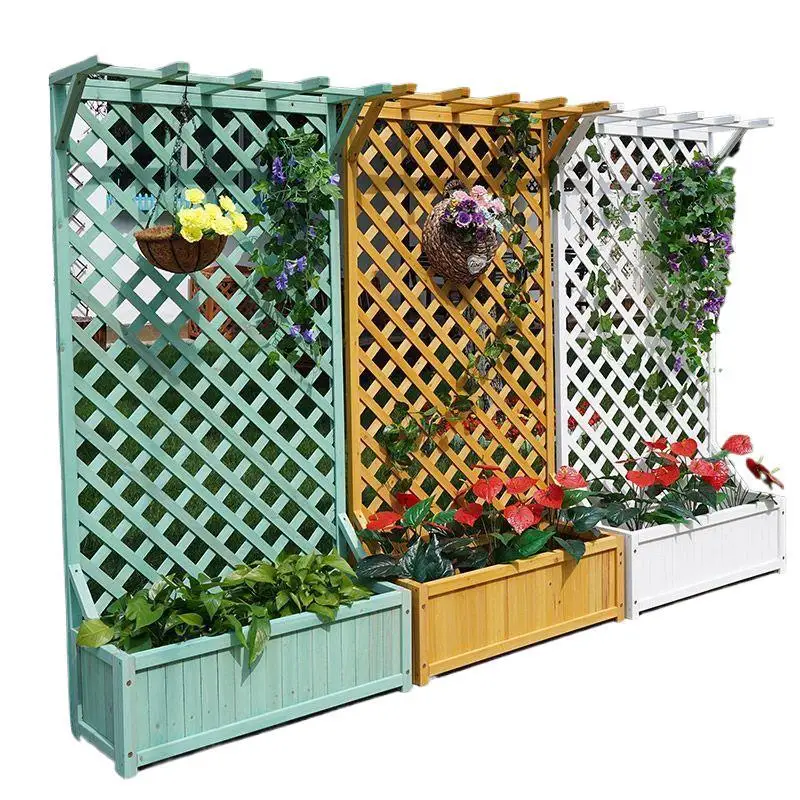 Flower shelf outdoor courtyard with roof outdoor courtyard pastoral solid wood decorative groove grid balcony climbing vine part