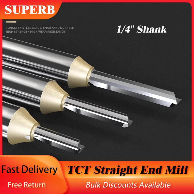 

1/4" Shank TCT Straight End Mill Router Bits 1.6mm-6mm Woodworking Carving 2 Flute Milling Cutter Wood Engraving Carbide CNC Bit