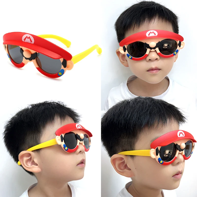 Mario Bros Children Glasses Silicone Soft Frame Sunglasses Cute Boy Girl Sunglasses Polarized Sun Protection Birthday Gift