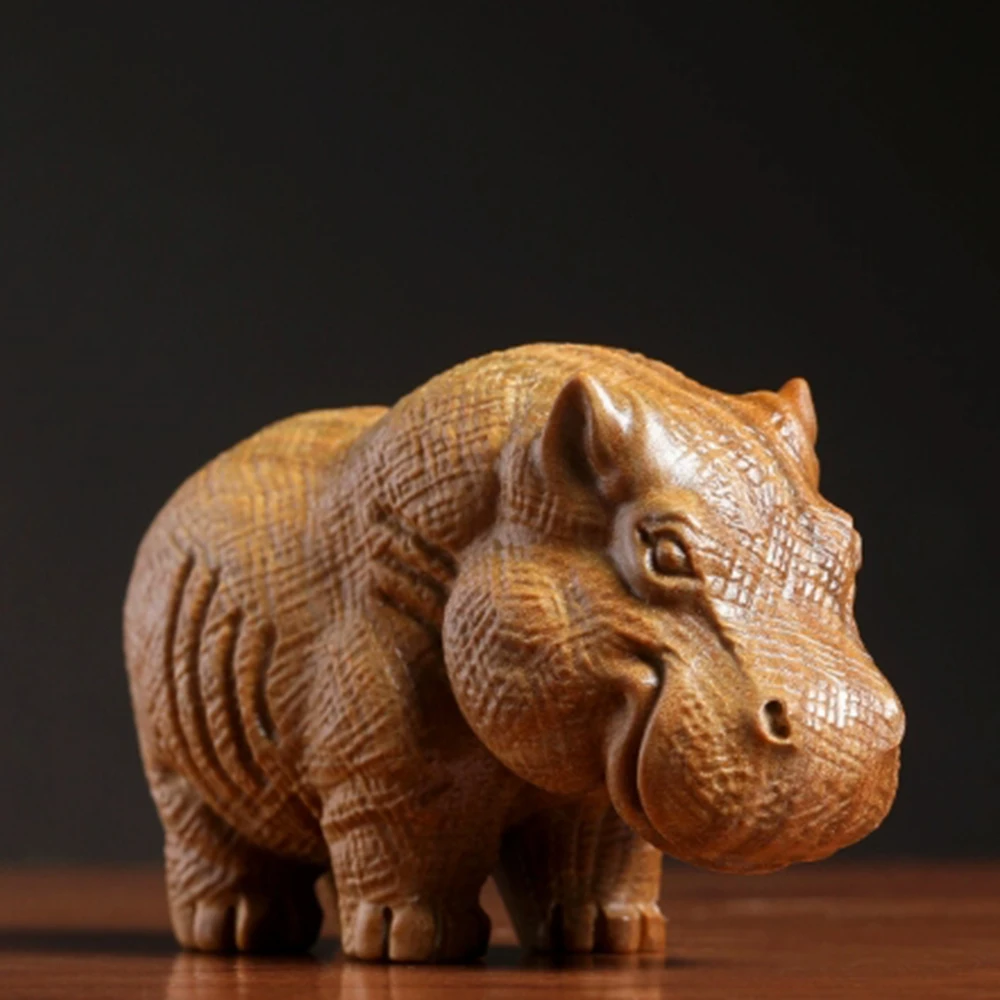 

Y160, 6.6 CM Strong Hippos Green Sandalwood Figurine Carving Animal Feng Shui Sculpture Live Room Decor