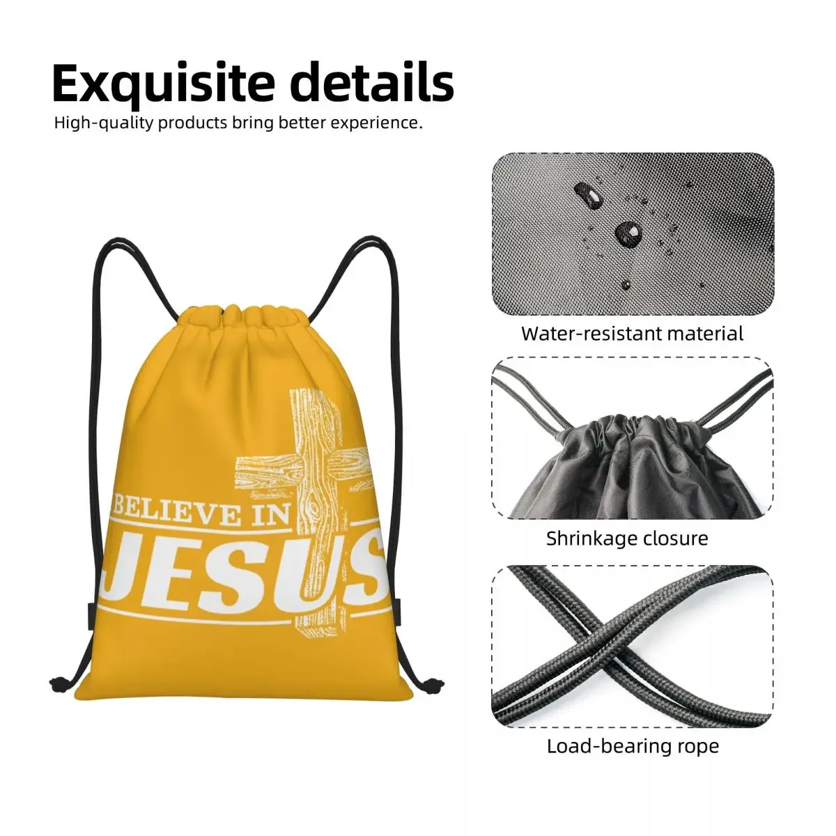 Sacos de cordão personalizados para treinamento, mochilas de ioga, ginásio, esportes de fé cristã, acredito em Jesus Cristo, mulheres e homens