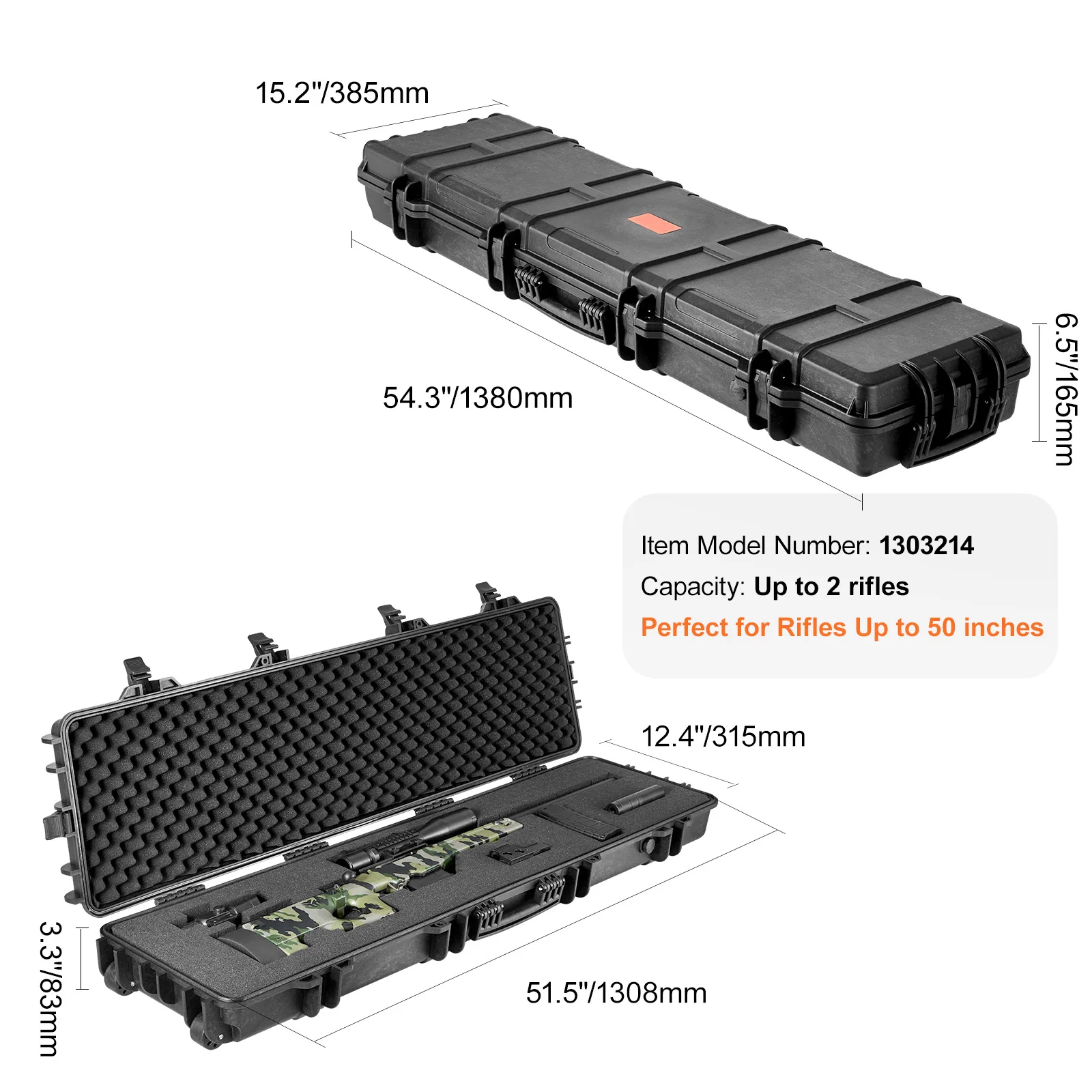 SucceBuy Hard Rifle Case Draagbare lange pistoolopslagkoffer met 2 zwenkwielen Schokbestendige en waterdichte Airsoft Rifle-beschermhoes