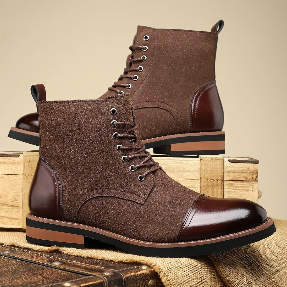 Men's mid length men's boots 2025 European and American leather boots versatile casual men's leather boots