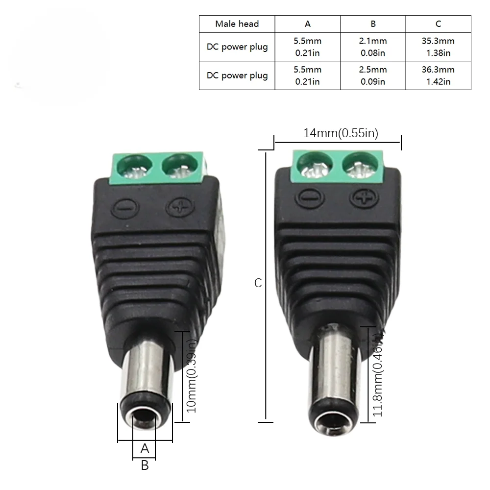 DC 12V Male Female Connector 2.1*5.5mm 2.5 3.5*1.3 Power Cable Power Jacks Adapter Plugs Socket For LED Light CCTV Camera Router