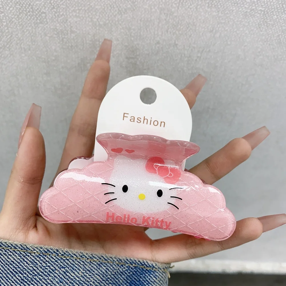 Hello Kitty Sanrio Acrylic Stripe Kuromi Hairclip Women Cute My Melody Hair Claws Girl Cinnamoroll Shark Clip Kids Students Gift