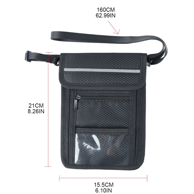 Durable Neck Strip Passport Holder Black Bag with Zipper Travel Wallet Presents