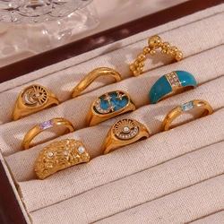 E.B.belle Accessories Cubic Zirconia Shell Enamel Colorful Gold Plated Rings кольцо женское anillos acero inoxidable mujer