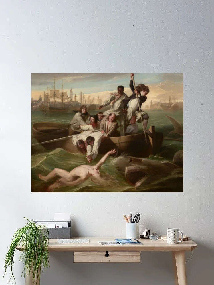 Póster en lienzo de Watson y el tiburón John Singleton Copley, pintura artística de pared para decoración del hogar