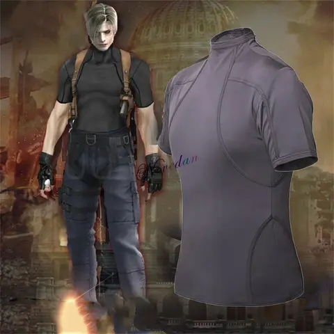 Re4 Evil Leon Kennedy Cosplay Costume Grey T Shirt Leon Death Island T-Shirt Fitness Tshirt Casual Streetshirt Top Tee Women Man