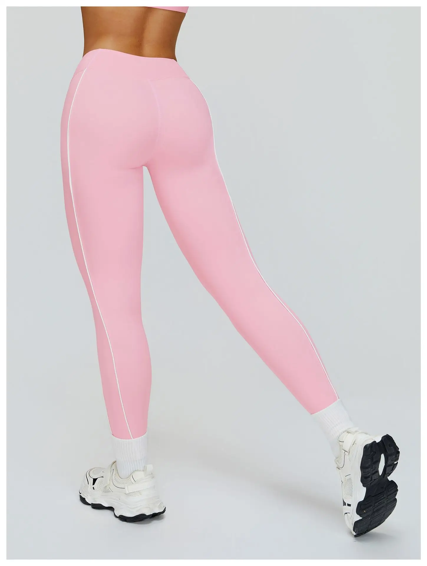 High Waist Color Blocking Nude Sports Pants Tight Fitting Beautiful Buttocks Outdoor Running Sports Trousers