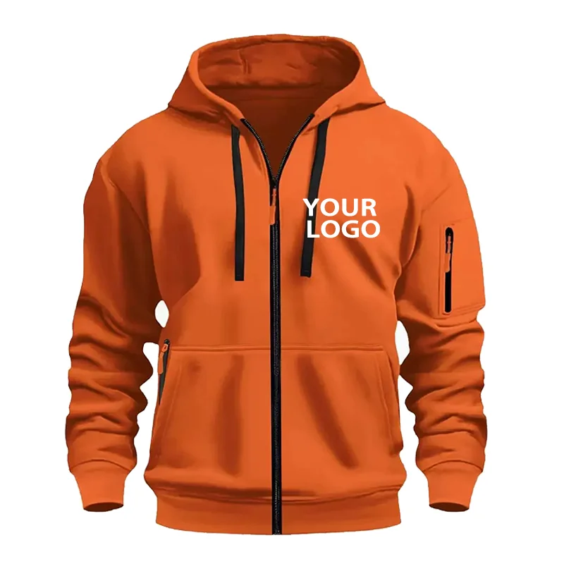 DIY Custom Logo Heren Casual Sport Hoodie Full-Zip Pocket Sweatshirt Mode Arm Pocket Outdoor Lange Mouwen Pullover Hoodie
