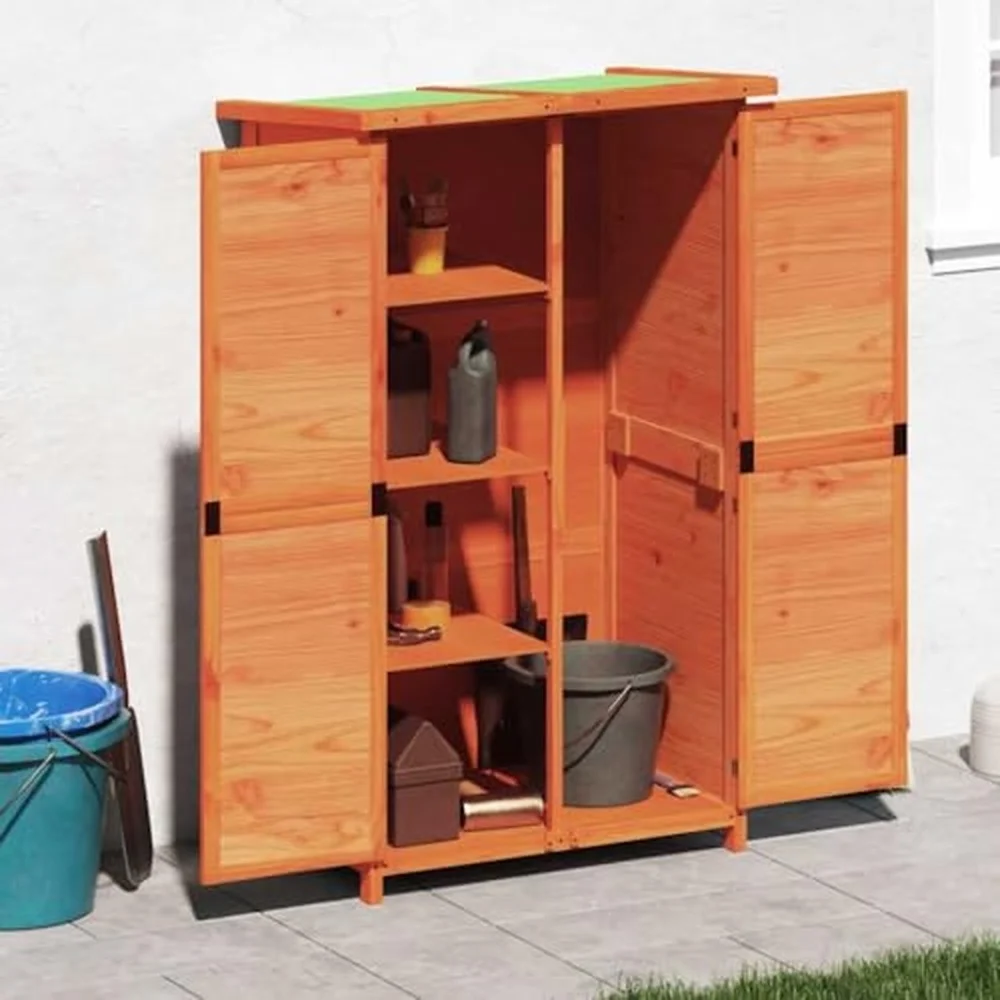Solid Pine Wood Garden Tool Shed 32.7x22.4x55.1 Inches Large Outdoor Storage for Lawn Equipment and Long Handled Tools