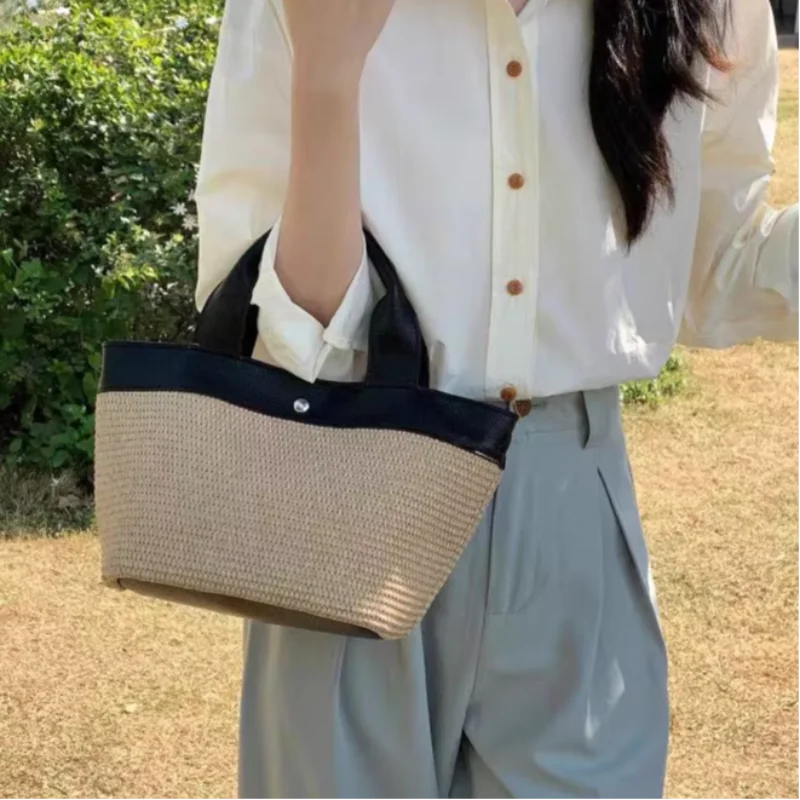 

Fashion Straw Leather Bucket Bag For Women Niche High-end Woven Bag Brand Luxury Large-capacity Portable Handbag Shoulder Purse
