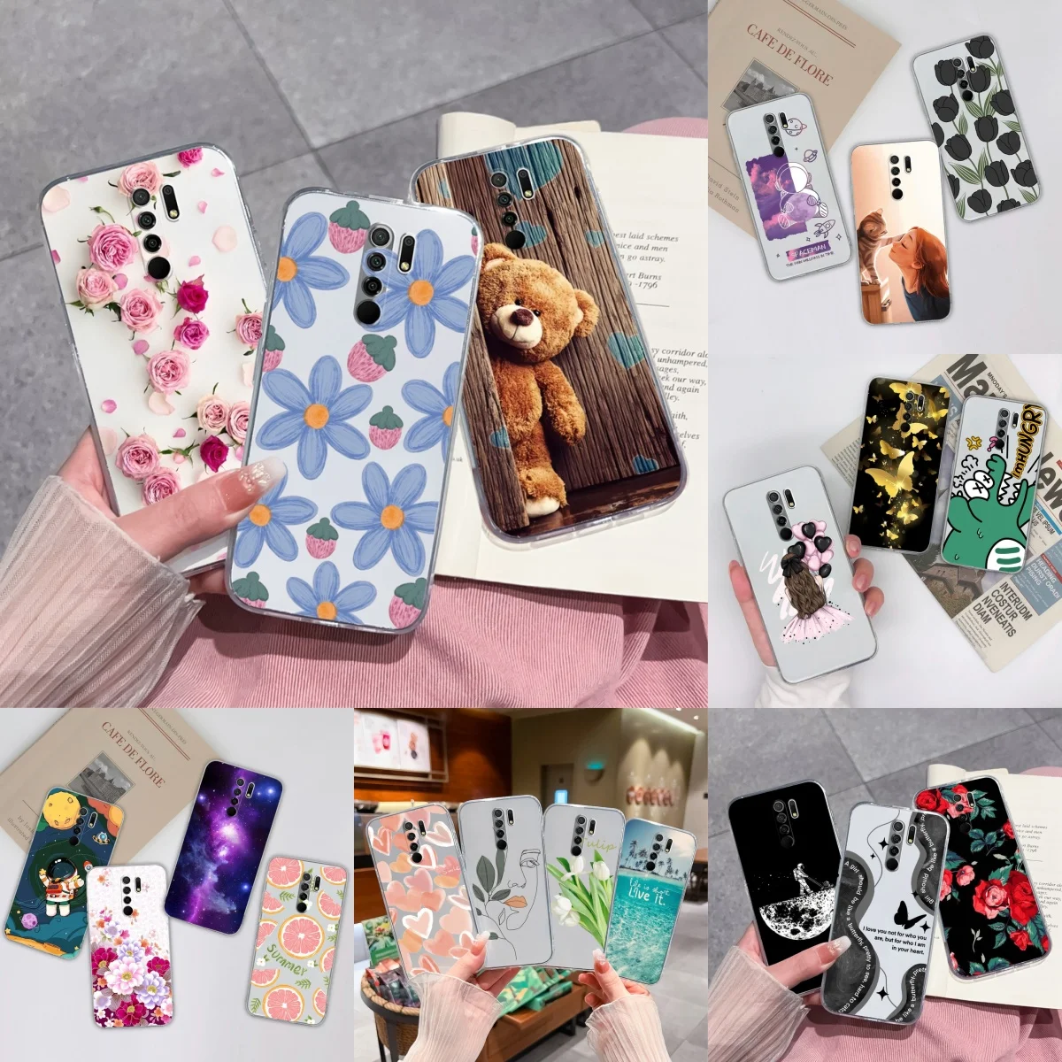 For Redmi 9i 9 Prime Activ 9C NFC  Case Clear Lovely Flowers Soft Silicone Phone Cover For Redmi9i 9Prime 9 Activ 9C NFC Fundas