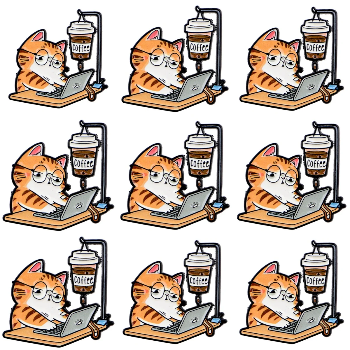 9 Stück Niedliche Katzen-Kaffee-Emaille-Pins, Lustige Broschen für Mäntel, Cartoon-Broschen, Kragen- und Reversnadeln, Metallabzeichen, Schmuckgeschenk für Freunde