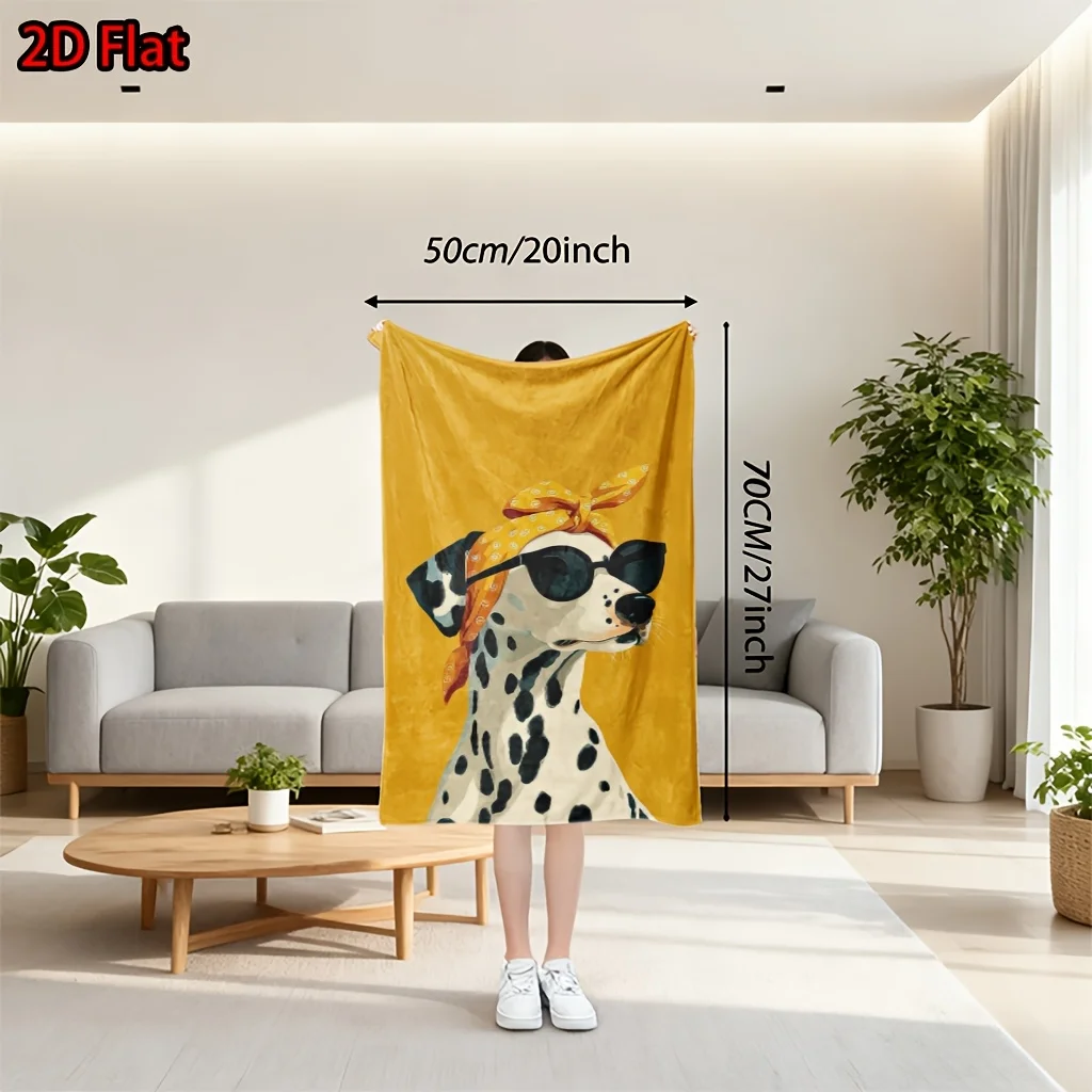 Cute Dog Portrait Blanket Throw Yellow Home Decor Pet Lover Gift Dalmatian Design Couch Fleece Sofa Throw Sheet Fun Pop Art Dog
