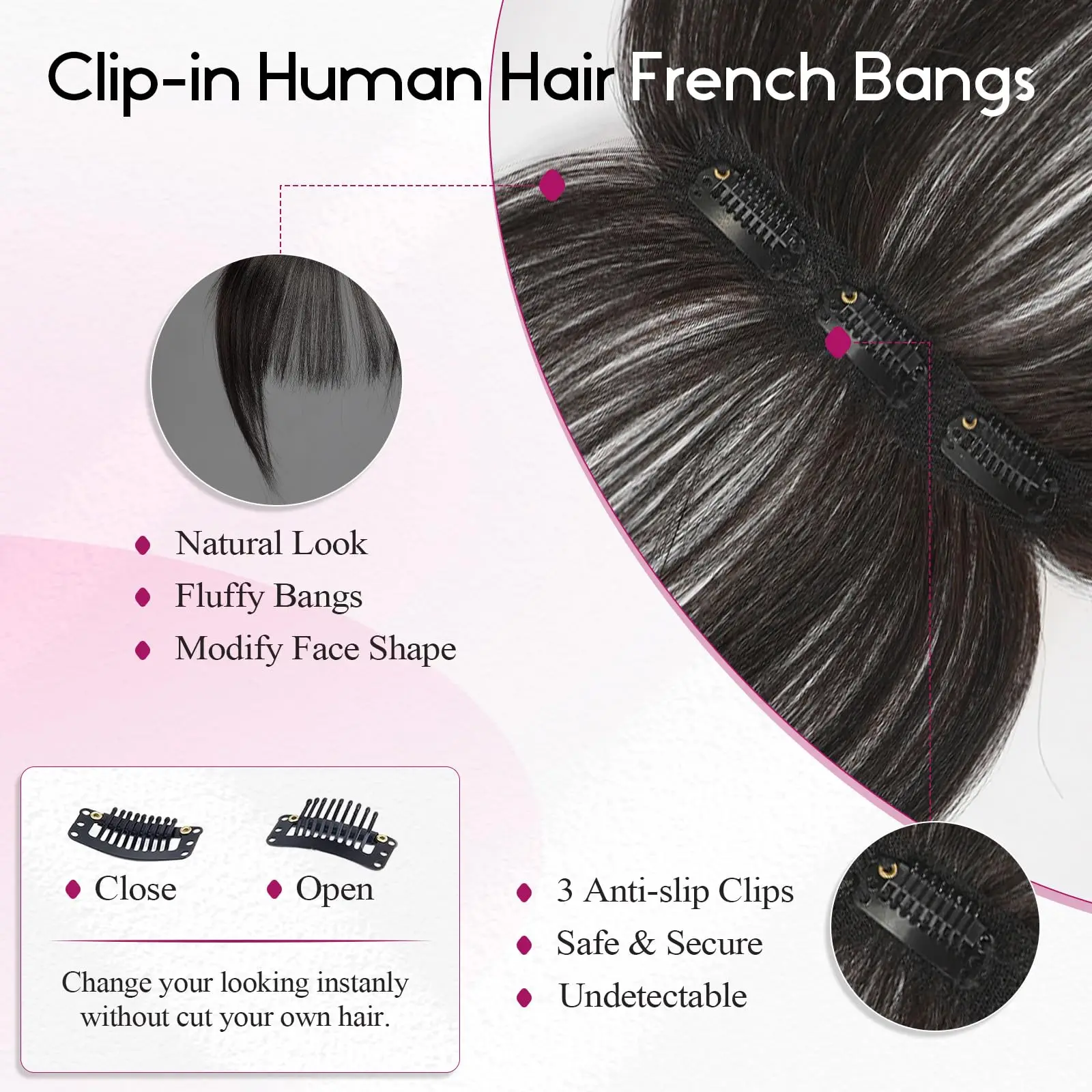 100% Rremy Bagns Clip nei capelli Posticci umani neri Estensioni dei capelli per le donne Pezzi di capelli umani Remy resistenti al calore