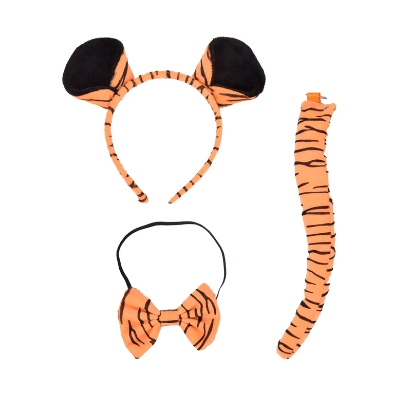 4Pieces Tiger Costume Set Tiger Ears Headband Tail Tutu Skirt Bow for Kid Halloween Christmas Animal Cosplay Accessories