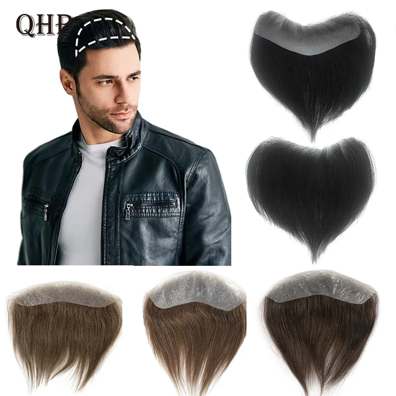 

Men Toupee 100% Human Hairpiece V Frontal Toupee for Men Thin Skin PU Men Wigs 2.5*16cm Remy Hair Replacement Natural Hairline