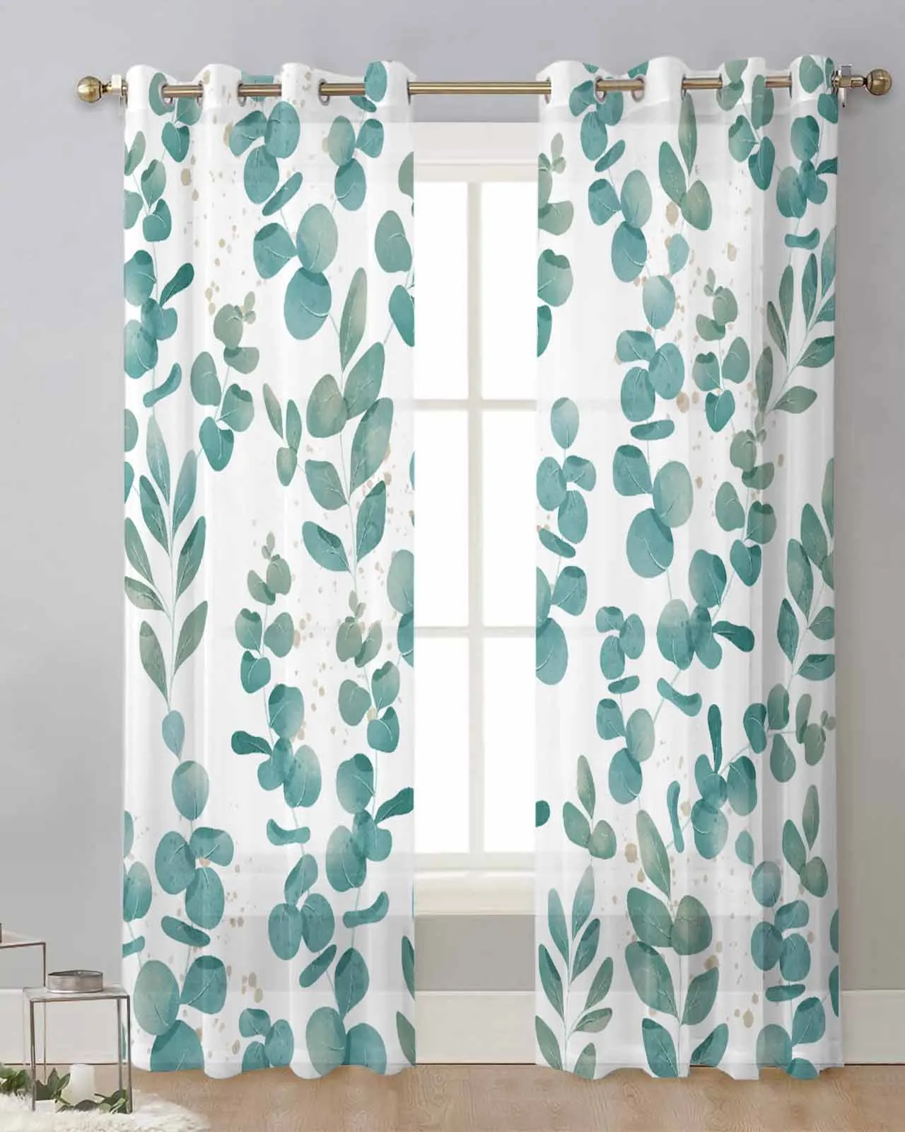 

Plant Color Floral Pastoral Watercolor Tulle Curtains Living Room Sheer Window Treatments Voile Drapes with Grommets Home Decor