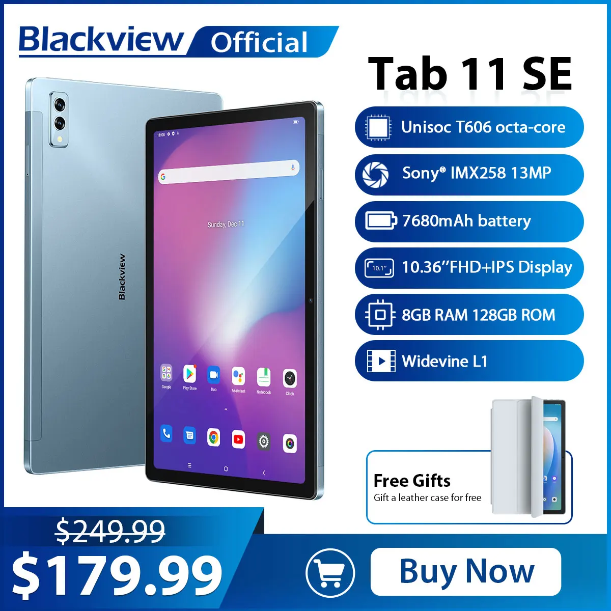 Blackview Tab 11SE 10.36 ''FHD عرض Unisoc T606 ثماني النواة 2000*1200 8GB RAM 128GB ROM أندرويد 12 أقراص الكمبيوتر المزدوج واي فاي 7680mAh