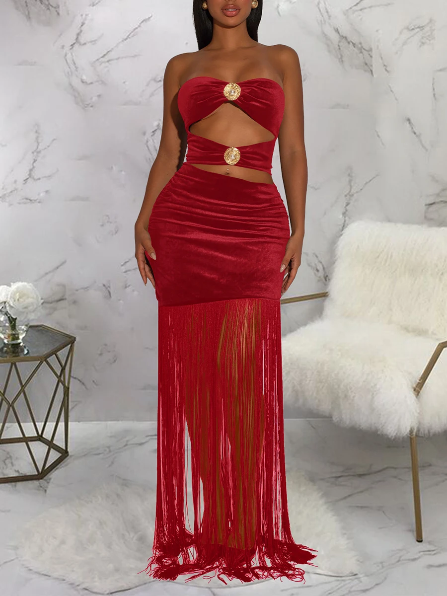 ZIML 여성을위한 우아한 솔리드 슬리밍 술 드레스 스퀘어 칼라 민소매 하이 웨이스트 섹시한 파티 드레스 여성 패션 스타일