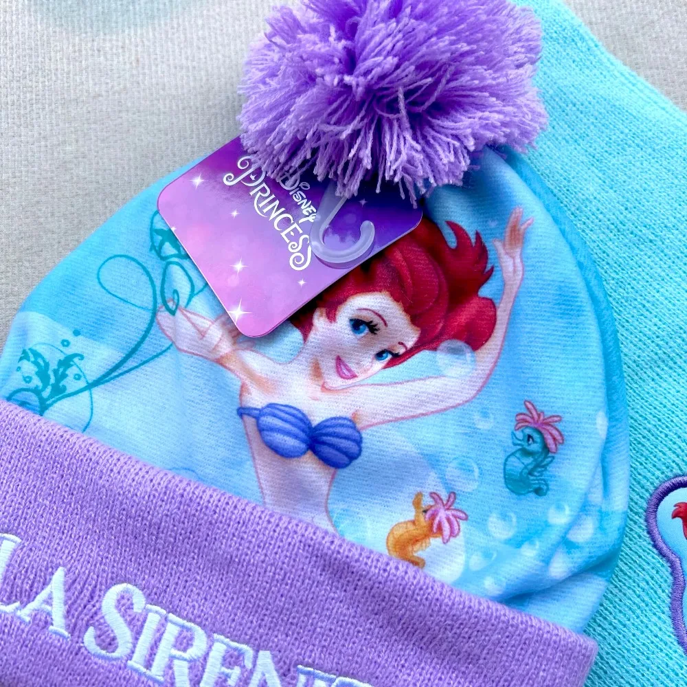 ディズニーリトルマーメイドアリエルかわいい帽子スカーフ手袋ニット 3 個セット子供暖かい漫画冬アクセサリー女の子クリスマスギフト