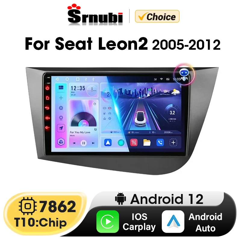 

Srnubi 2 Din Android 12 Car Radio for Seat Leon 2 2007 - 2015 Multimedia Player Carplay Android Auto Stereo 4G WIFI DVD Headunit