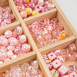 10Pcs Acrylic cute round beads hand-painted beads diy handmade material bracelet pink spacer bead jewelry production