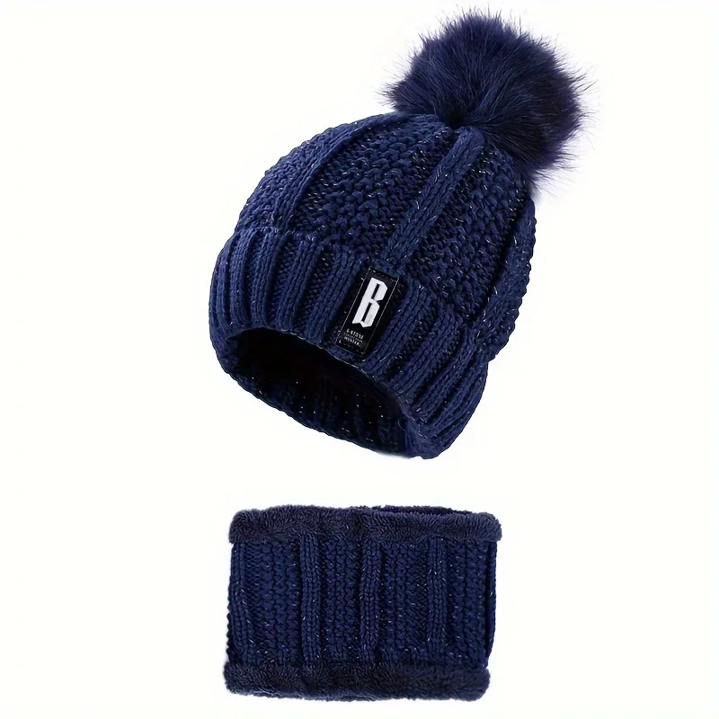 1Set winter warm knit hat set Winter hat thick plush windproof cold casual good