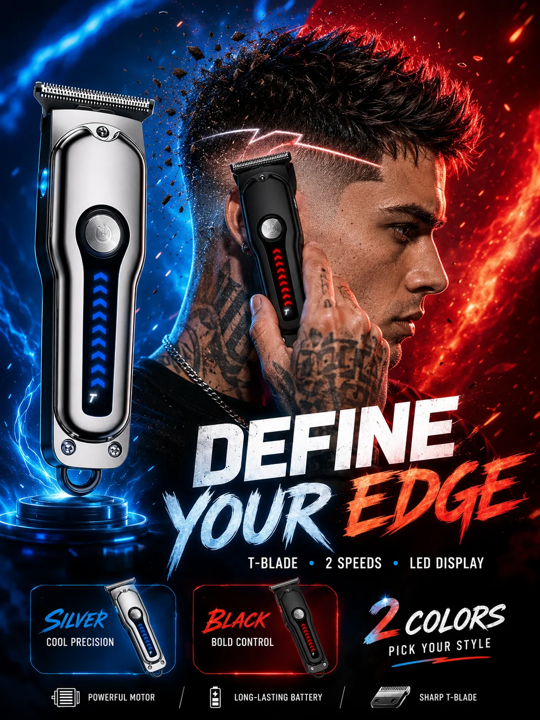 T-Blade Hair Clipper Mini Electric Trimmer 2 Speed Cordless LED Display Beard Edge Lineup Haircut Machine