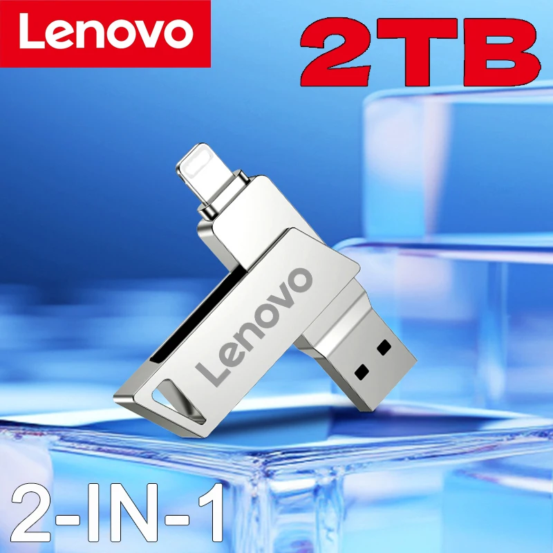 Lenovo Pen Drive 2TB 1TB USB Flash Drive For Iphone OTG Lightning USB 3.0 Metal 2-in-1 Pendrive High Speed Memory Stick 128GB