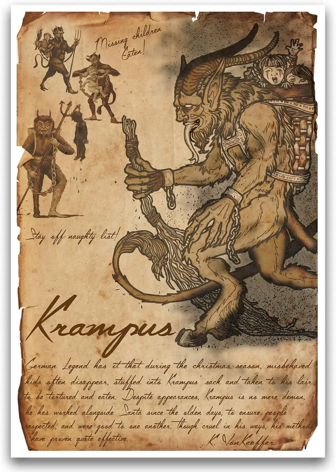 Super Durable Metal Sign Vintage Krampus Christmas Urban Legend Art Print Funny Bedroom Parlor Yard Farm Courtyard Wall Decor 8x