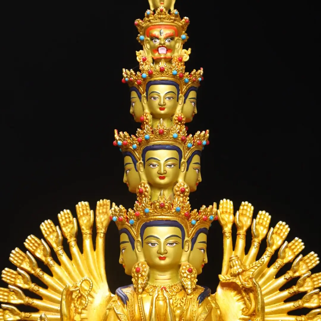 Large 11-Faced Avalokitesvara Statue Thousand-Armed Nepalese Tibetan Handmade Home Altar Decor Figurine
