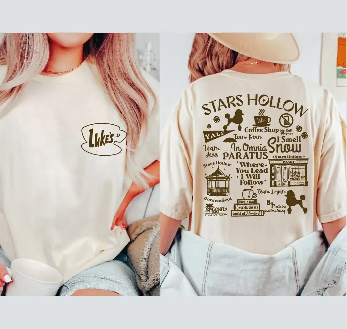 Retro Stars Hollow T Shirt Lukes Diner Front And Back For Girls Fan Bp