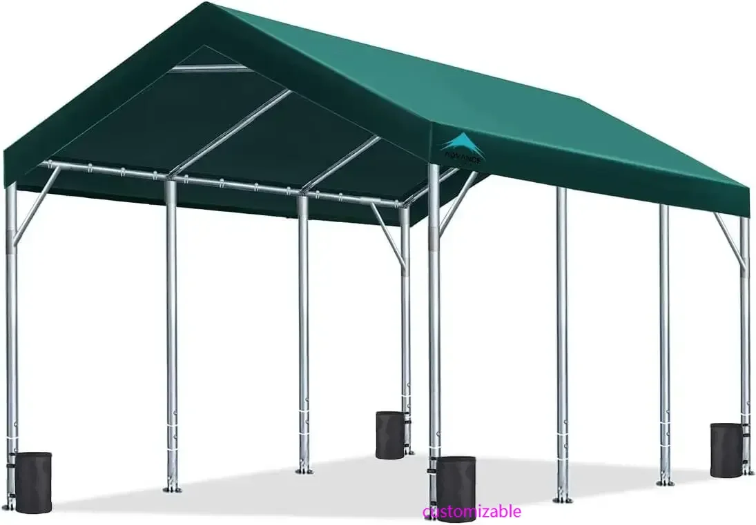 

12x20 ft Canopy Garage Heavy Duty Carport Car Boat Shelter Party Tent, Adjustable Peak Height from 9.5ft to 11ft, Green