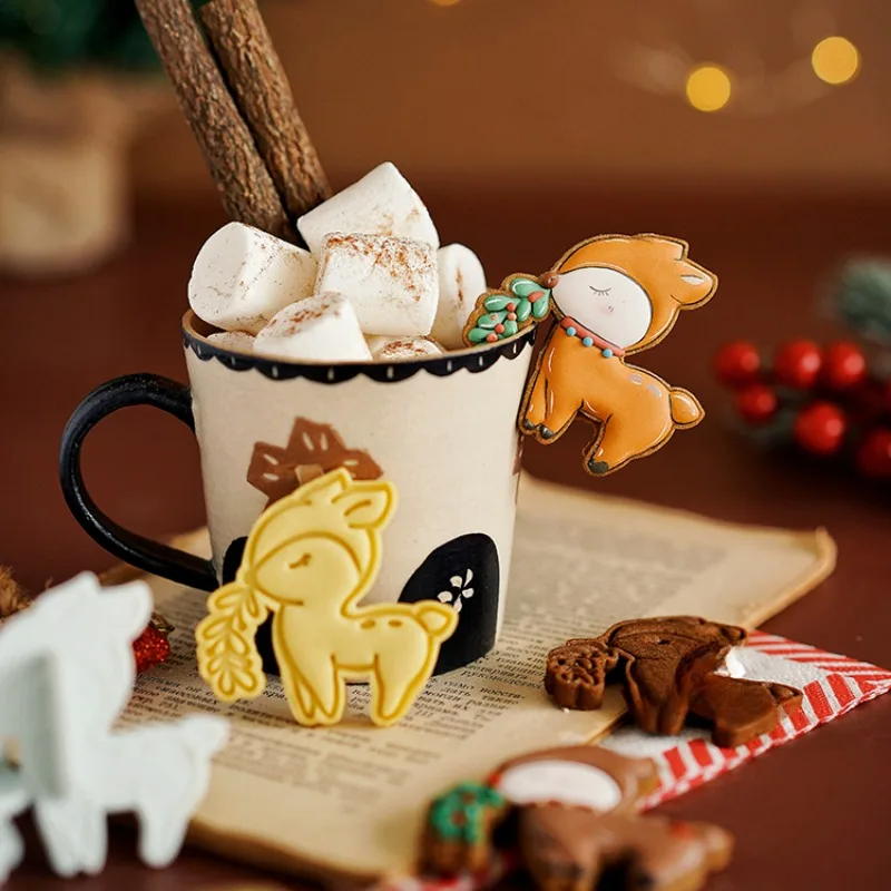 Christmas Cup Cookies Cutters Embossing Cute Santa Claus Snowman Elk Shape  Fondant Biscuit Stamps Mold Cake Decoration Tools