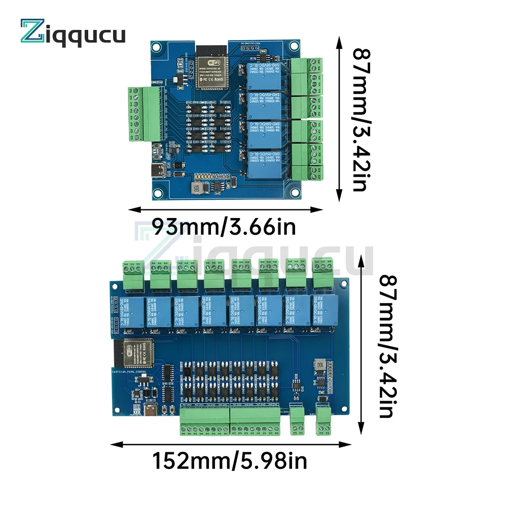 

ESP32 RS485 Modbus Relay Module DC 9-24V 4/8 Channel - with WiFi Bluetooth & Optocoupler Isolation, Type-C Interface