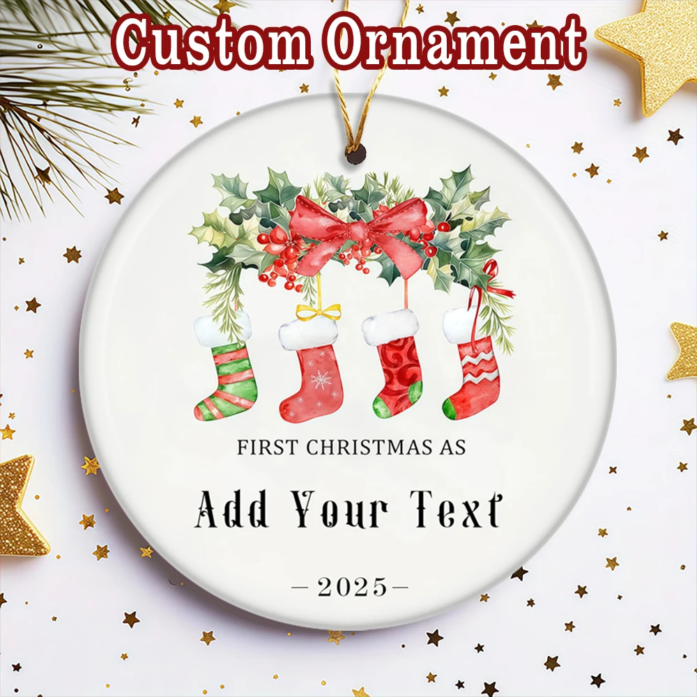 Christmas Stocking Hanging - 맞춤형 이름과 연도가 새겨진 크리스마스 장식용