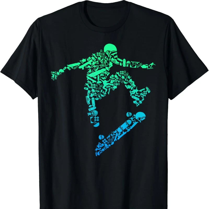 Skater Skateboarding Helmet Gear Skateboard - Skateboarder pattern T-Shirt Trending Boy Commuter Crewneck tops tee shirt short