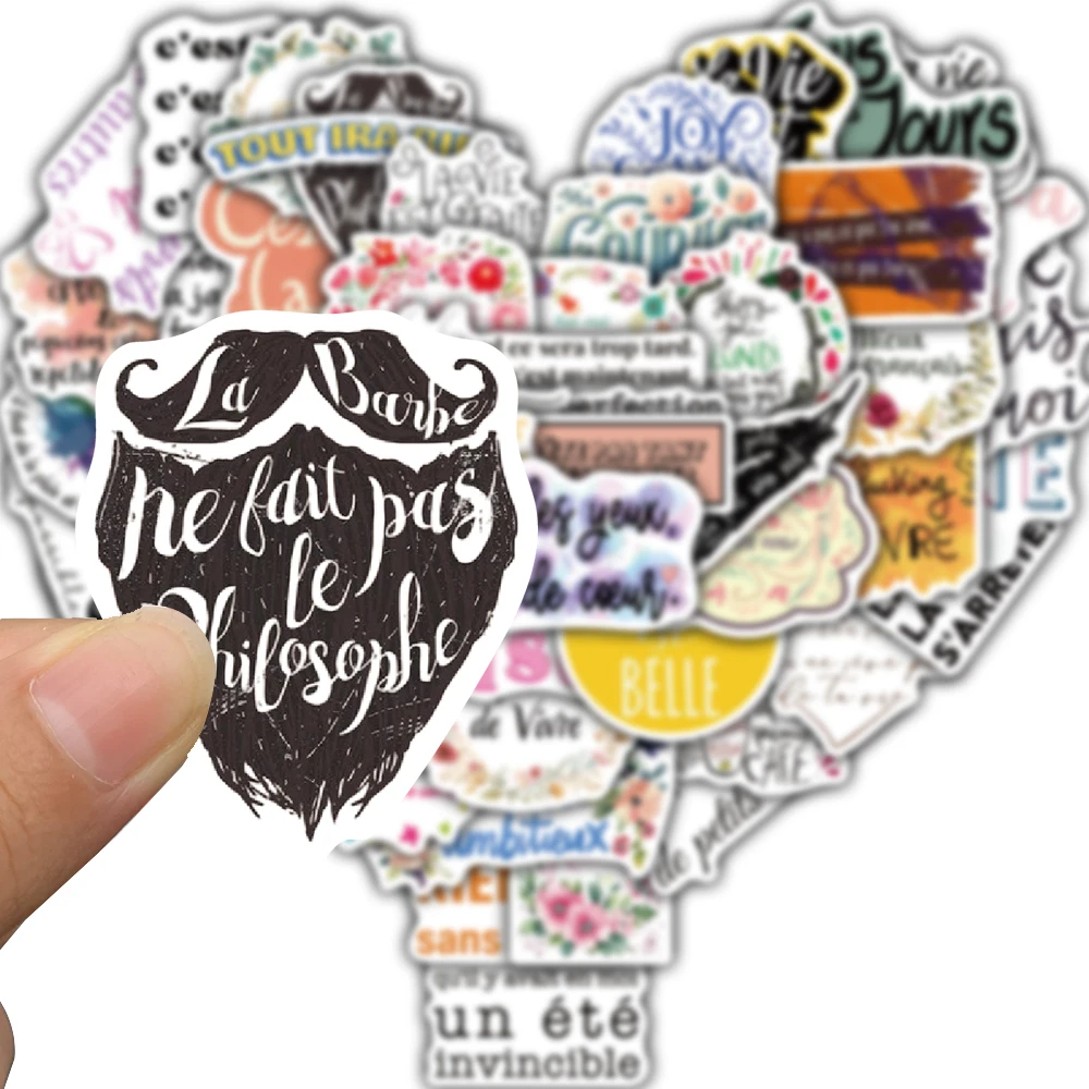 50 قطعة من ملصقات اللغة الفرنسية التحفيزية يقتبس الشارات الإيجابية للكمبيوتر المحمول الكلاسيكي PVC مقهى مقاوم للماء ملصق الهاتف للدراجات النارية