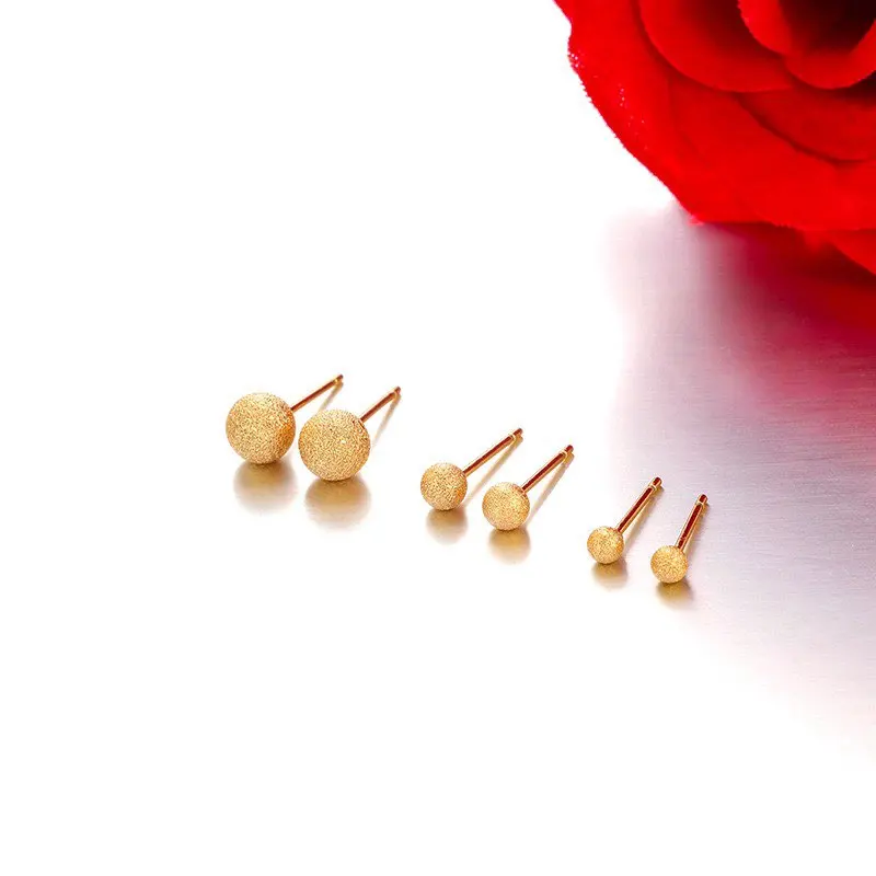 Wholesale Jewelry -- 3 mm / 4 mm / 6 mm Single Frosted Ball Stud Earrings for Women 18 k Gold Plated Fashion