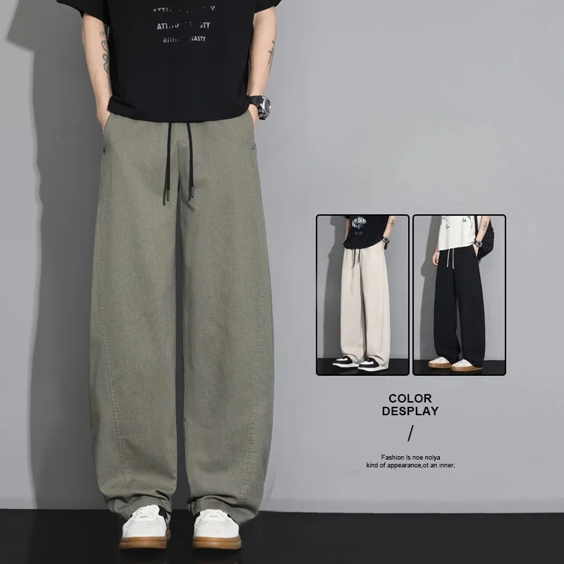 High Quality Summer Thin Cozy Linen Fabric Pants Men Elastic Waist Outdoors Jogger Wrinkled Outdoor Casual Trousers Male 28-38