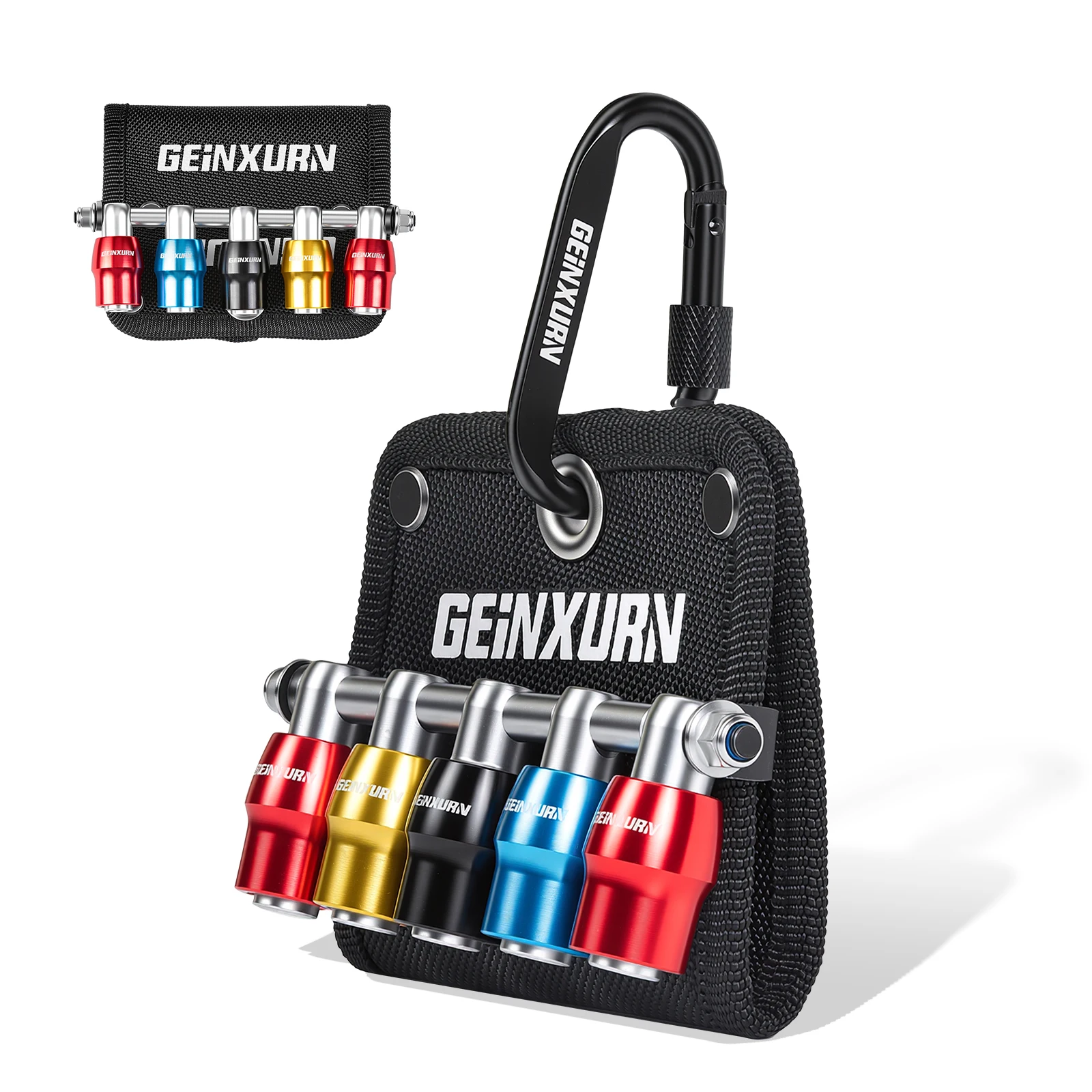 

Geinxurn Canvas Bag Round Hole Keyring Set 1/4" Hex, Solid Aluminum, with Carabiner for On-the-Go Repairs